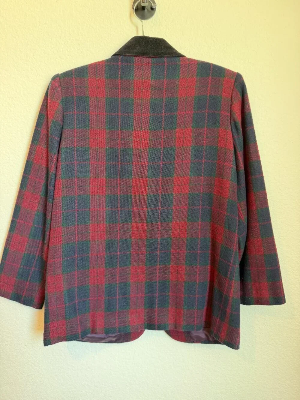 Vintage Sag Harbor Petite Red Green Plaid Velvet Collar Blazer Jacket 6 - Picture 7 of 7